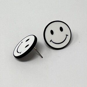 61R. Happy Face Black & White Stud Earrings